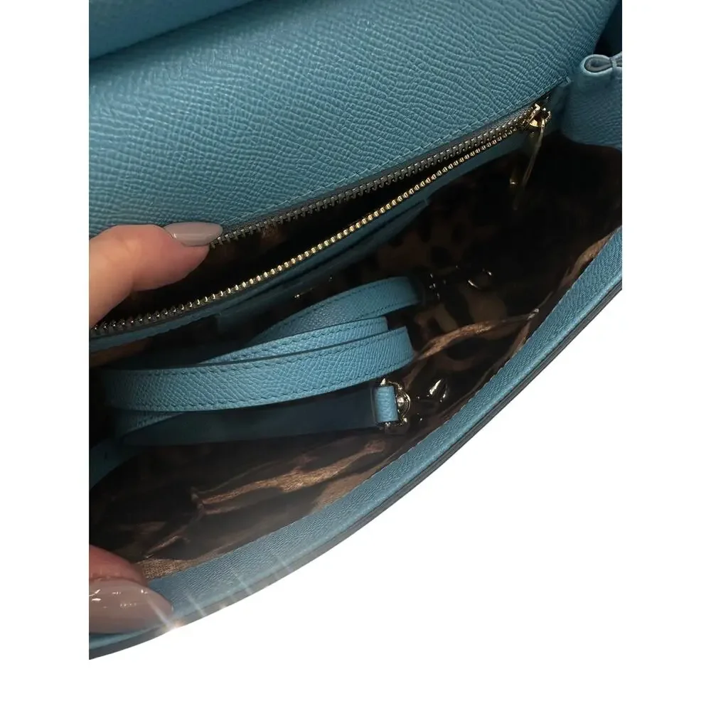 Dolce & Gabbana Miss Sicily Light Blue Leather Top Handle Satchel Bag Women's